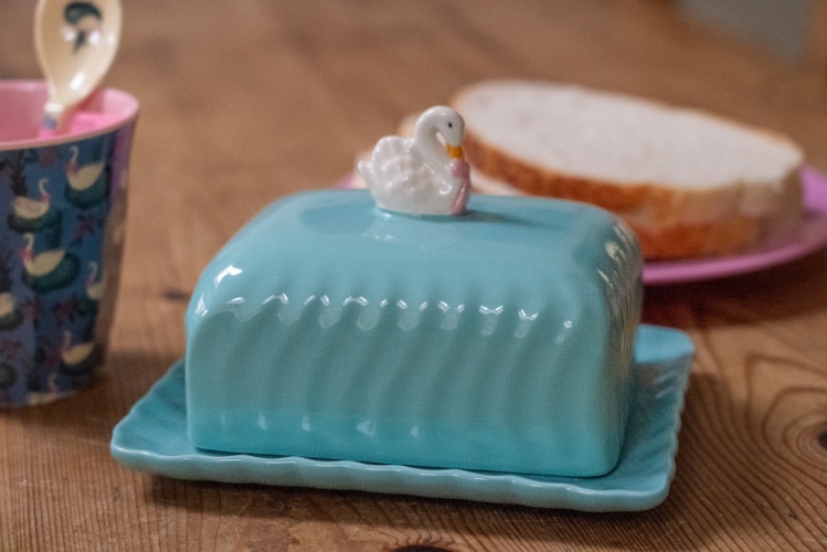 Ceramic Butter Dish in Mint With A Swan By Rice